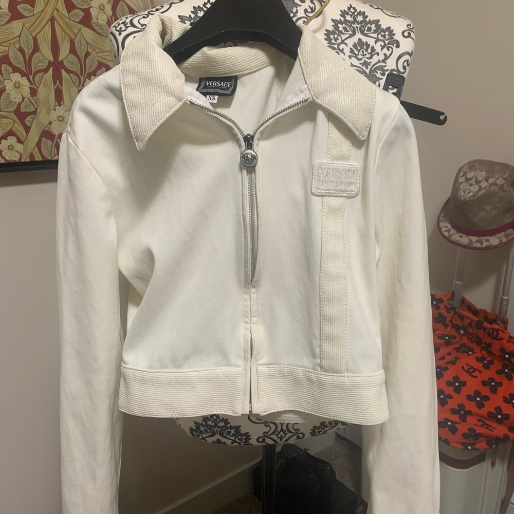 VERSACE JEANS COUTURE - “AUTHENTIC” Cropped Cream Bomber Jacket for Women